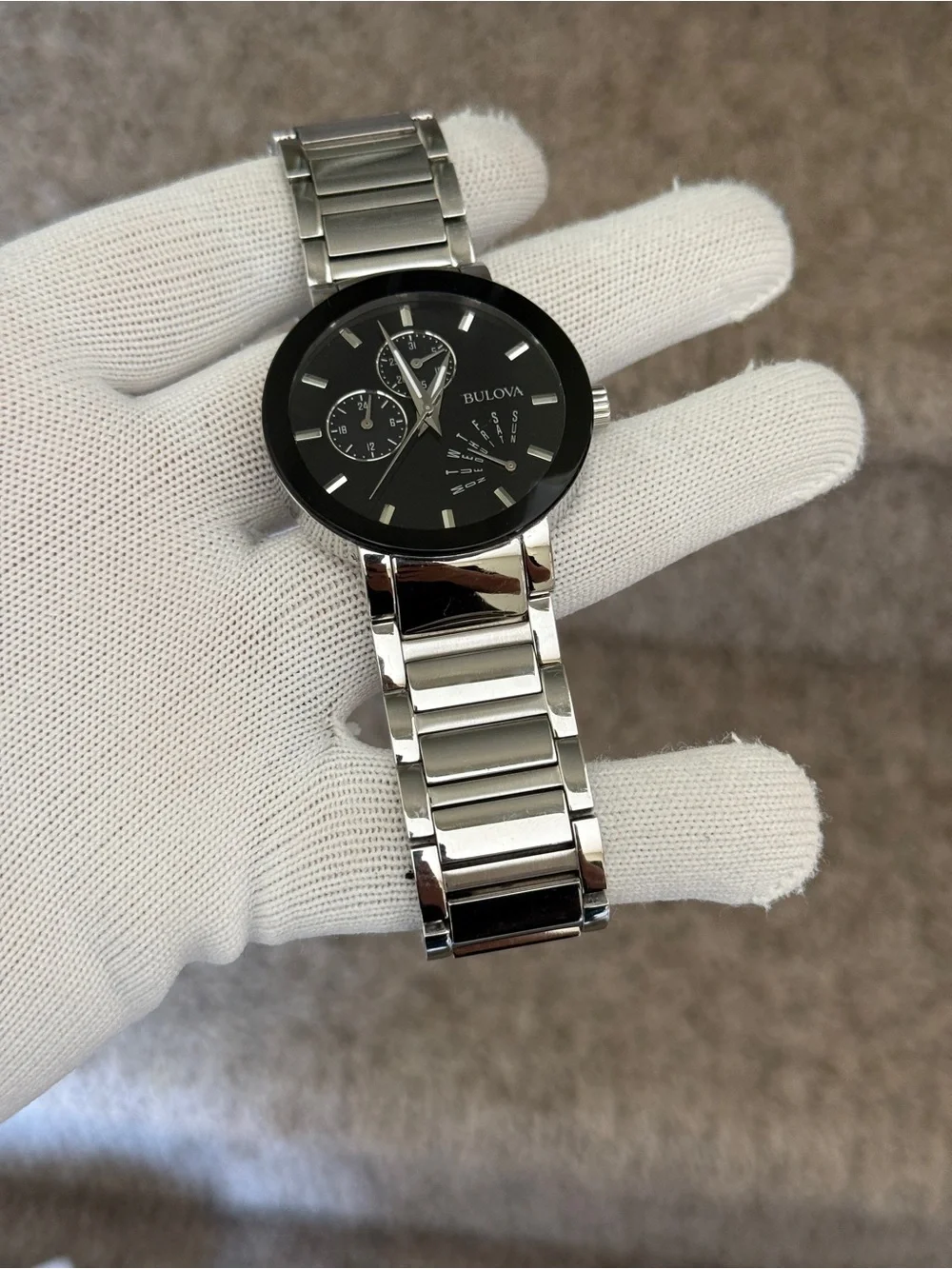 Bulova Men's Futuro Stainless Steel Silver 40mm Black Dial Watch
